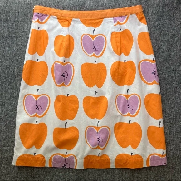 Boden Apple Print Skirt 100% Cotton ALine 4 Petite 4P - Picture 2 of 11